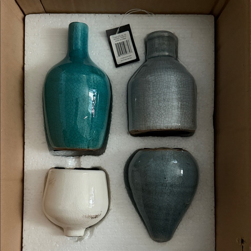 Elegant Ceramic Vase Set - Teal, Gray, and White